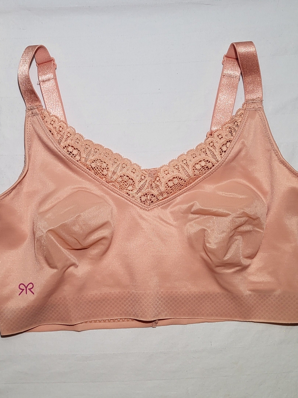 Ruby Ribbon Lace-Trim Wireless Bralette - Blush Peach